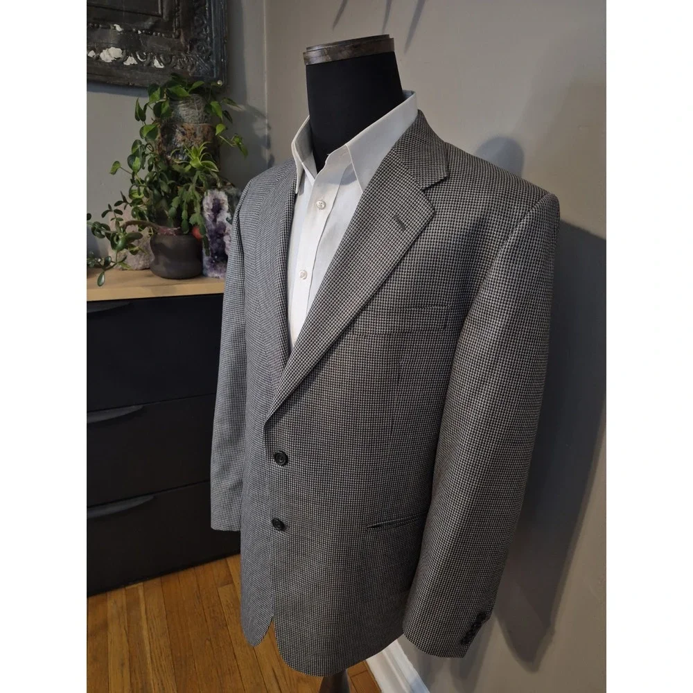 Hickey Freeman Mens 44R Wool Silk Sport Coat Navy Multi Geometric USA Q481